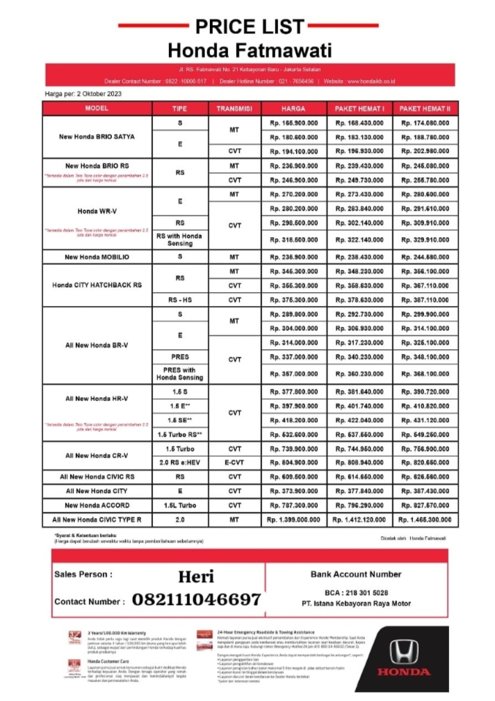 HARGA TERBARU MOBIL HONDA !!! 